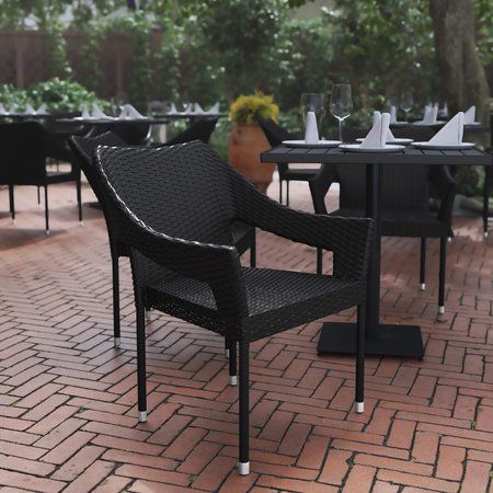 Flash Furniture Black PE Rattan Wicker Patio Dining Chair, 4PK 4-TT-TT02-BK-GG